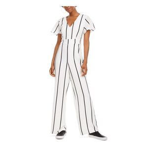 CRYSTAL DOLLS Womens White Short Sleeve Straight leg Jumpsuit 1